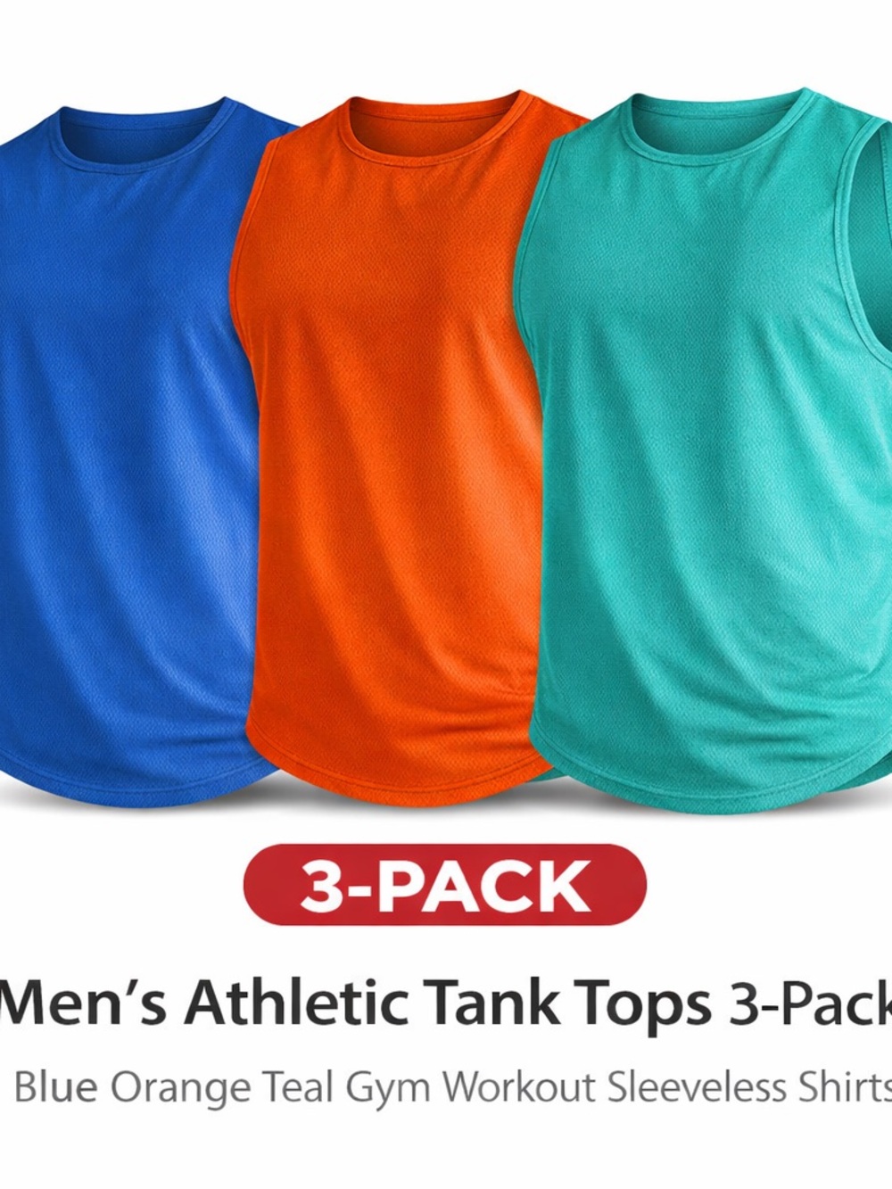 Men's Athletic Tank Tops 3-Pack - Blue, Orange, Teal